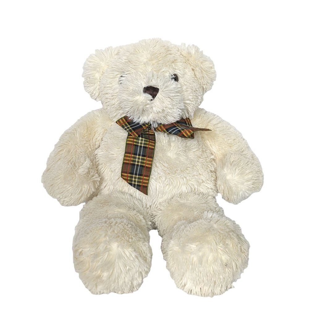 Burton Cream Teddy Bear Plaid Bow 16 Inch